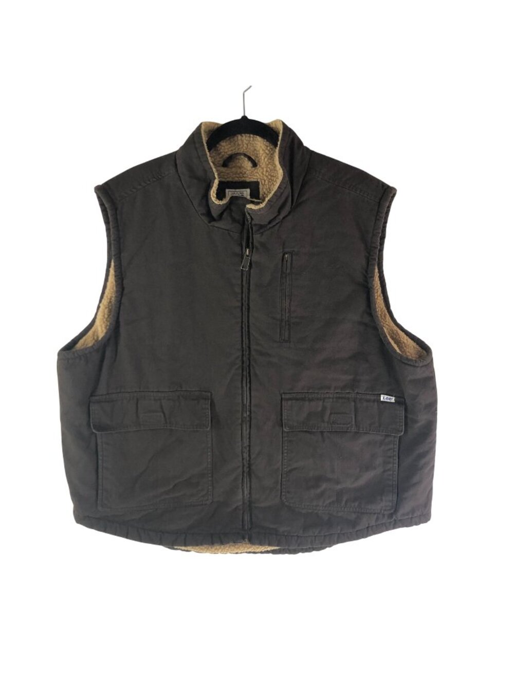 Lee Workwear Mens XXL Sherpa-Lined Vest Chocolate Brown Canvas Cotton Blend